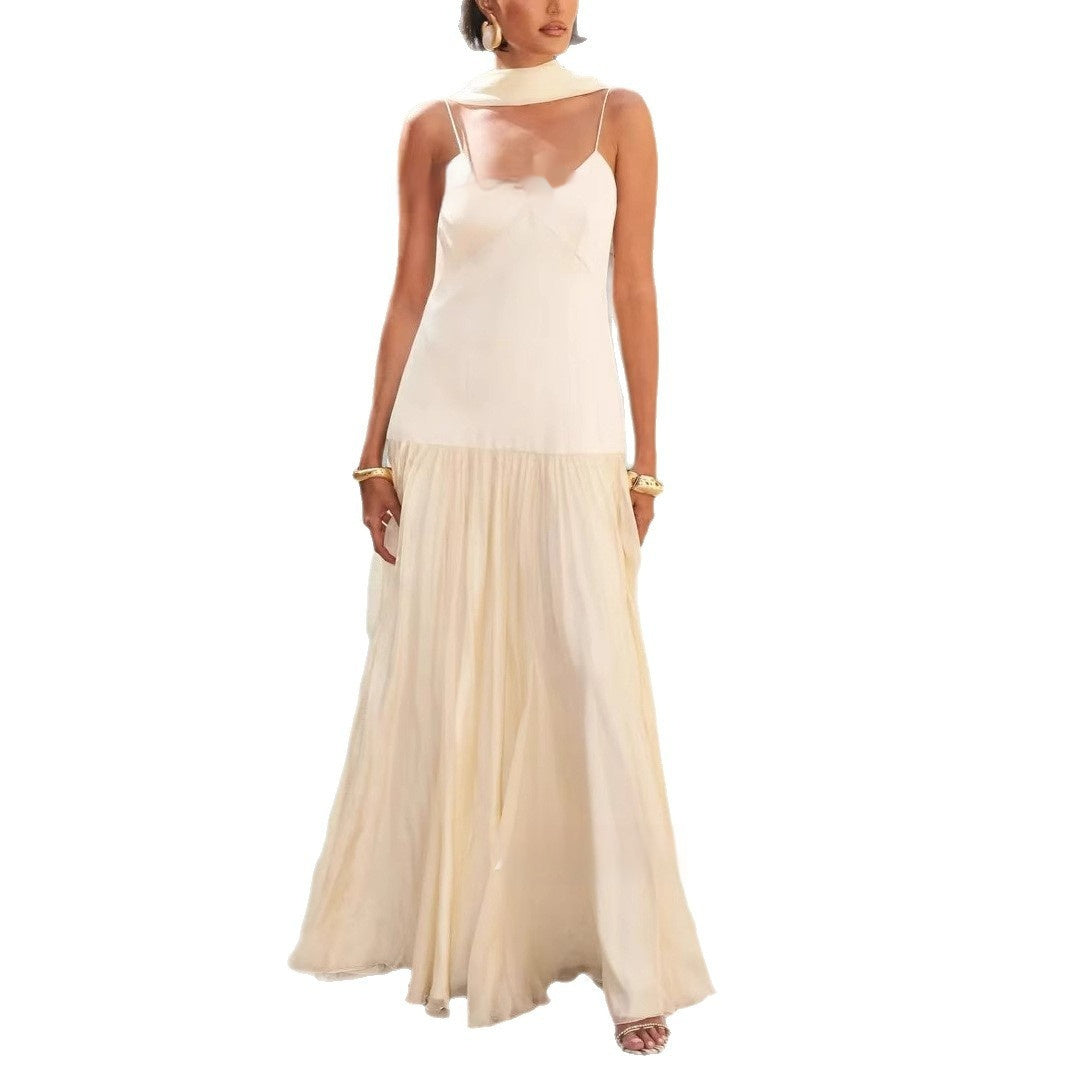 Scarf Elegant Vacation Style Suspender Dress