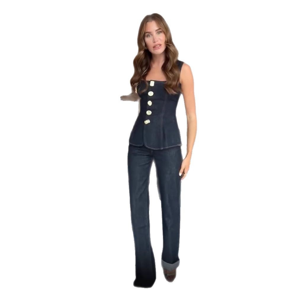 Women's Fashion Casual Single-breasted Denim Vest Pants