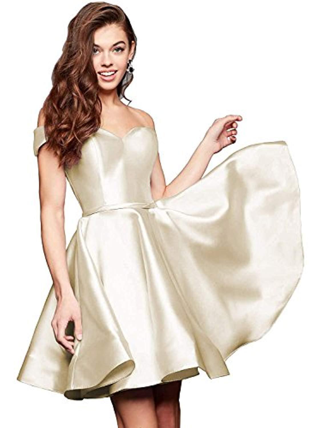 Off-the-shoulder Short Slimming Satin Ball Dress