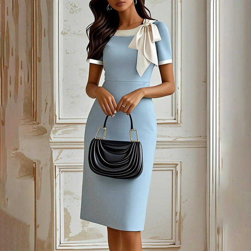 Elegant Bow Knot Contrast Dress
