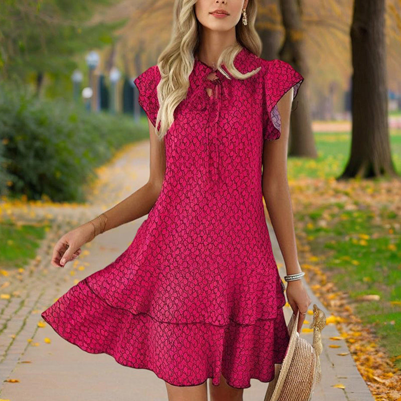 Chic Lace Trim Dress With Tie Detail