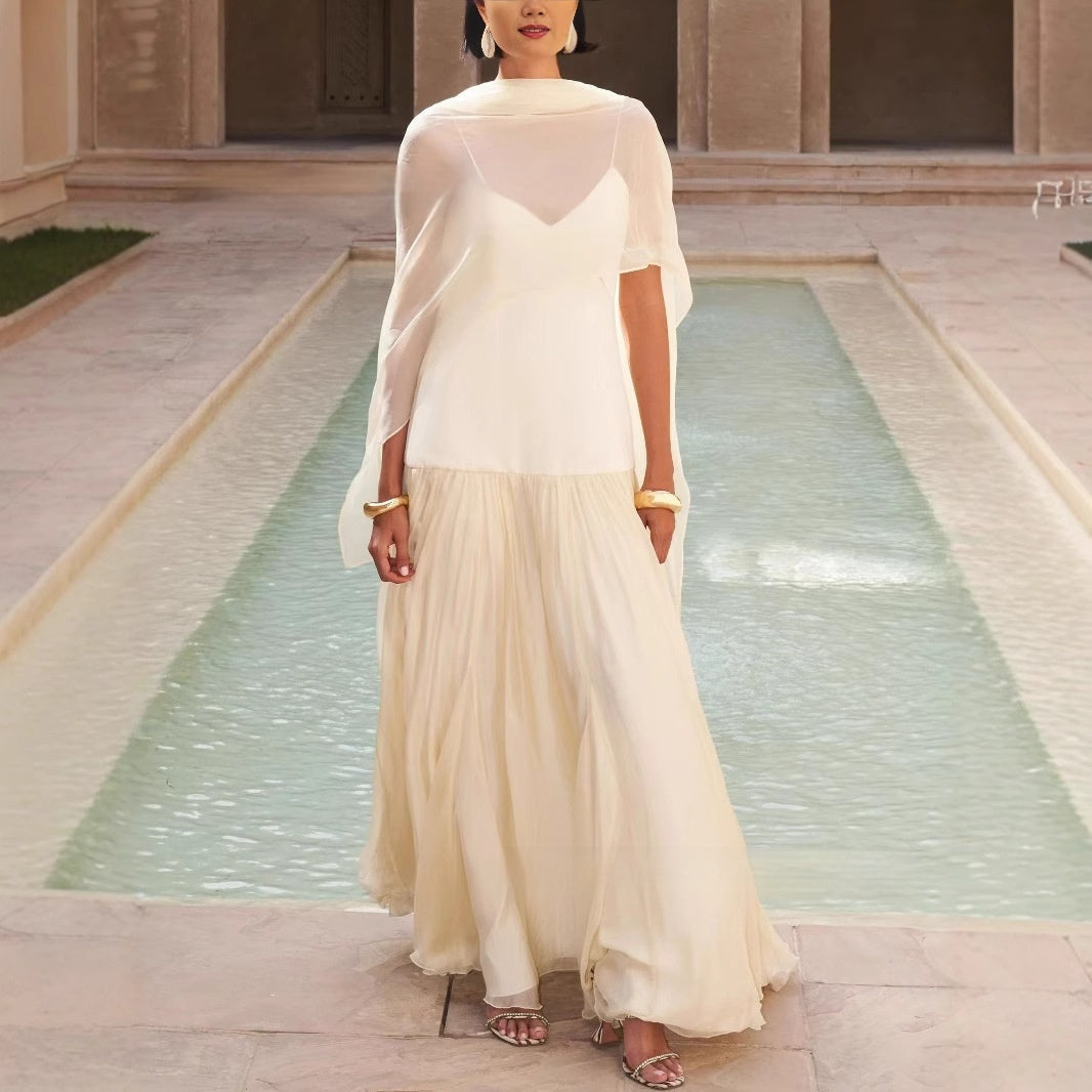 Scarf Elegant Vacation Style Suspender Dress