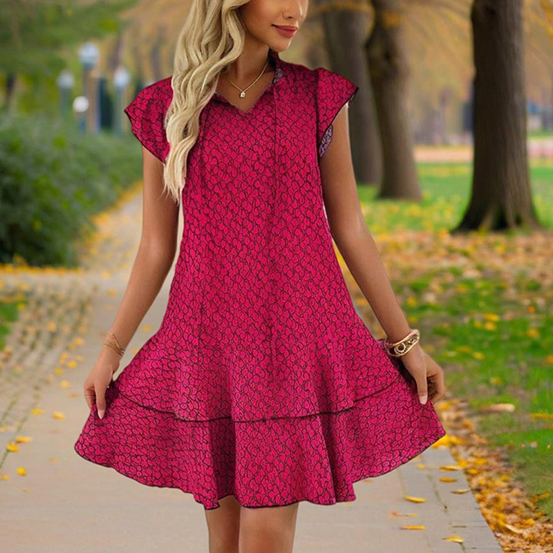 Chic Lace Trim Dress With Tie Detail