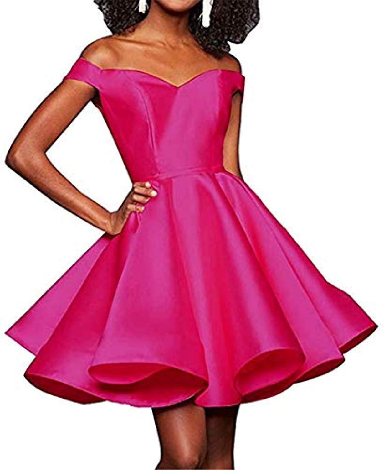 Off-the-shoulder Short Slimming Satin Ball Dress