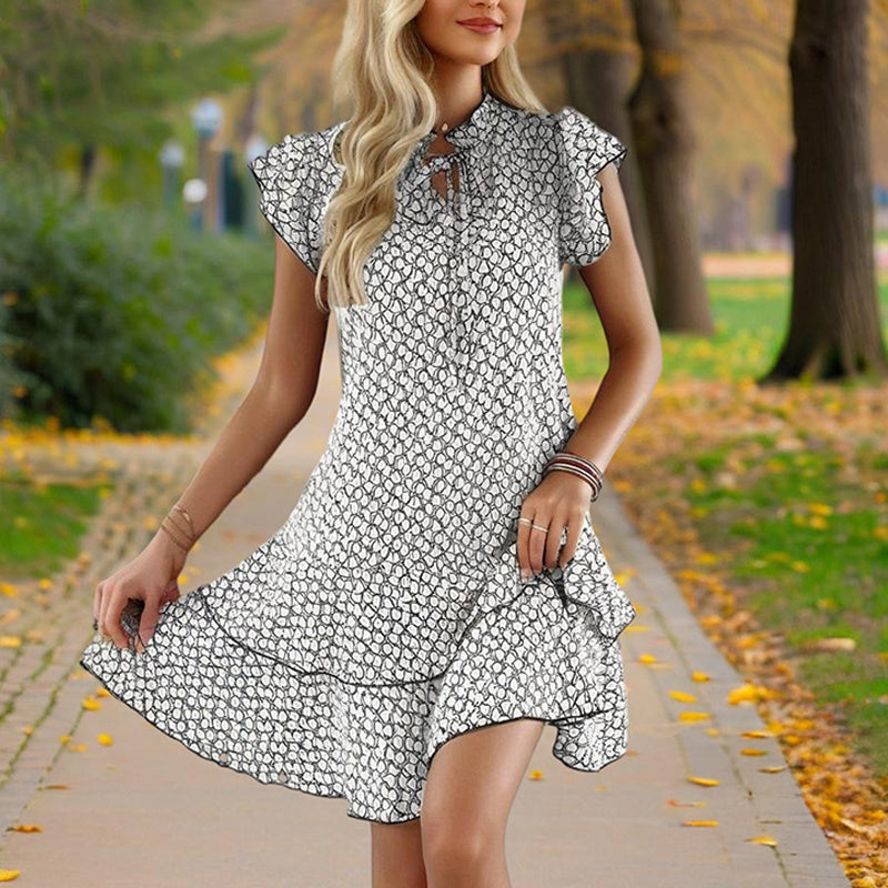 Chic Lace Trim Dress With Tie Detail