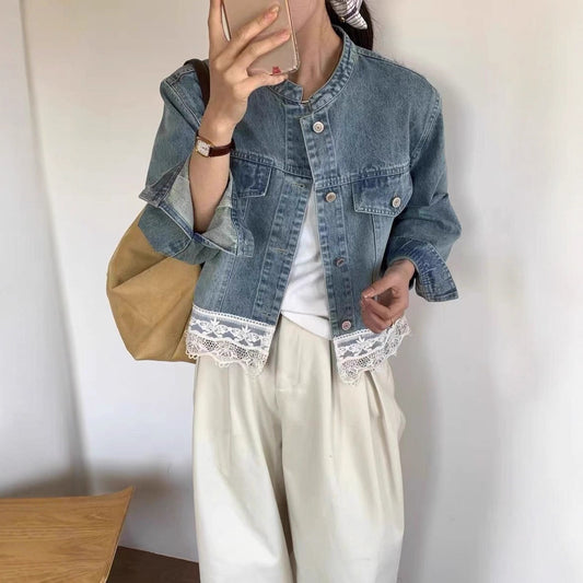 Lace Casual Denim Coat