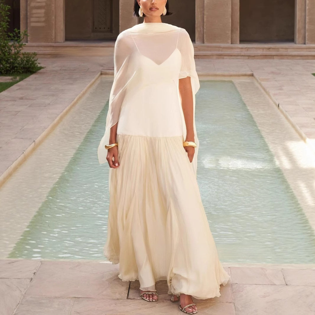 Scarf Elegant Vacation Style Suspender Dress