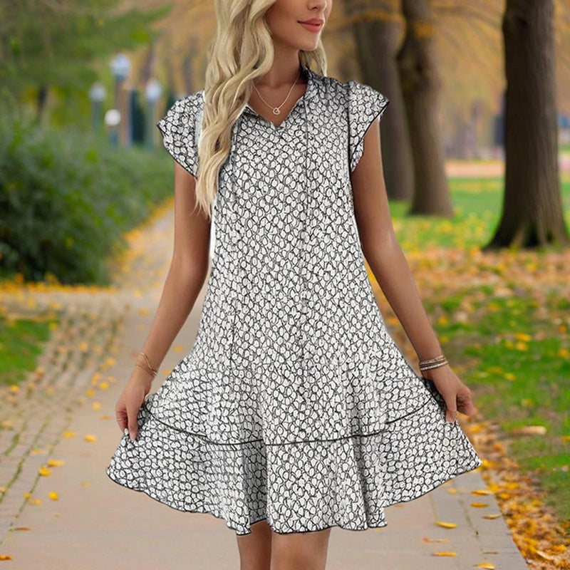 Chic Lace Trim Dress With Tie Detail
