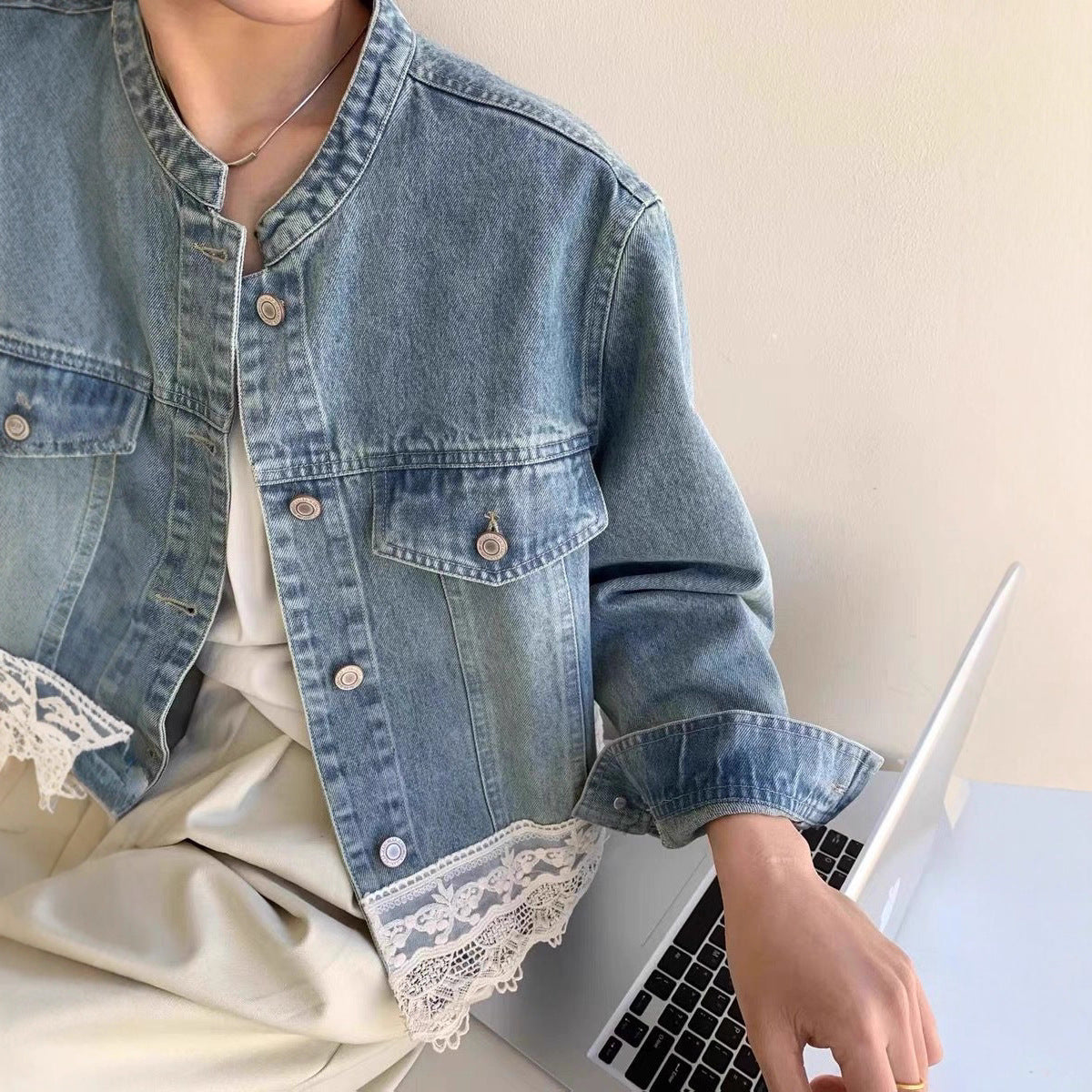 Lace Casual Denim Coat