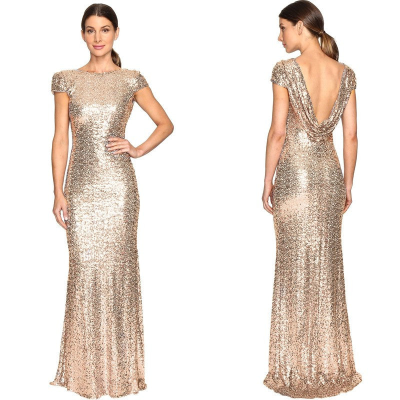 New Full Sequined Long Backless Sheath Women's Dress
