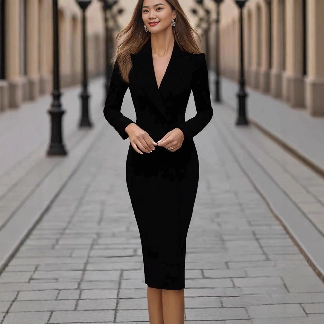 Fashion Suit Single-breasted Long Sleeve Coat Dress