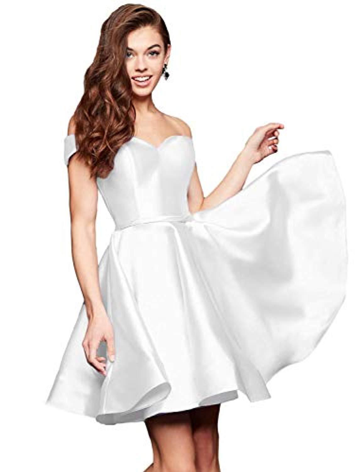 Off-the-shoulder Short Slimming Satin Ball Dress