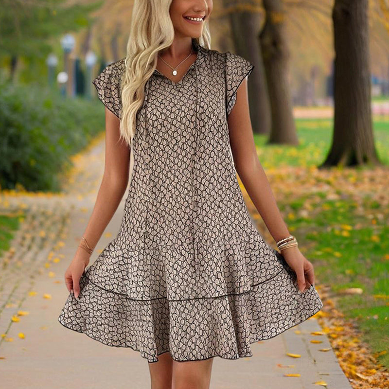 Chic Lace Trim Dress With Tie Detail