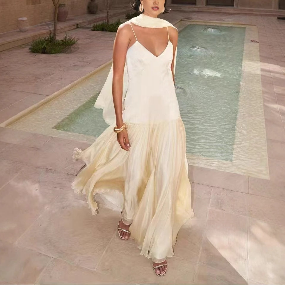 Scarf Elegant Vacation Style Suspender Dress