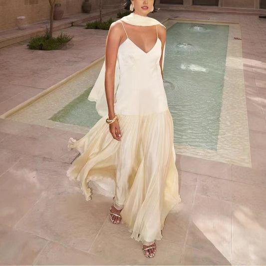 Scarf Elegant Vacation Style Suspender Dress