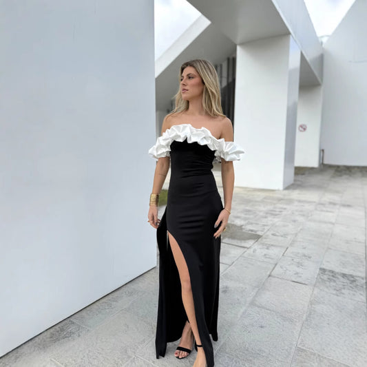 Female Casual Versatile One Shoulder Contrasting Fish Tail Dress