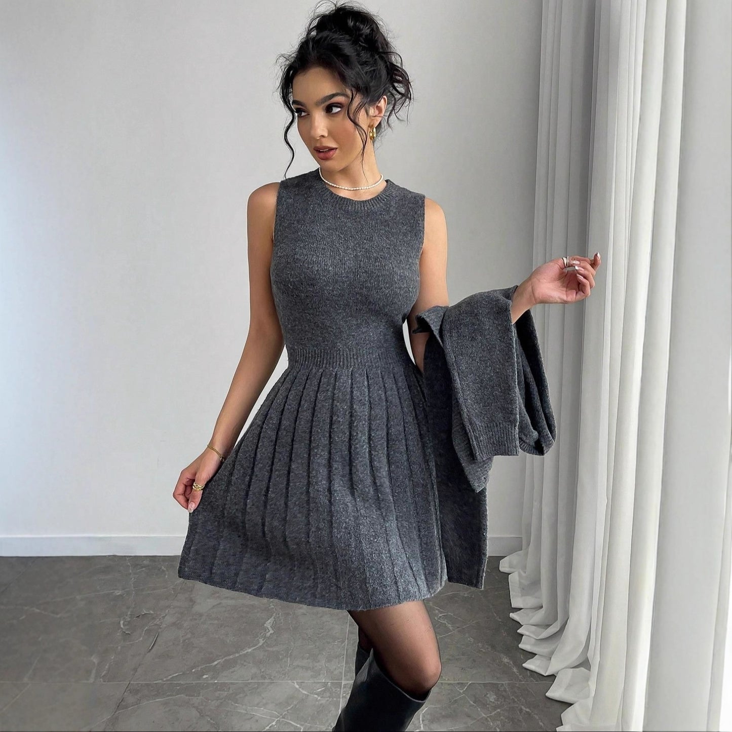 European And American Women's Clothing New Fashionable Knitted Dress Coat
