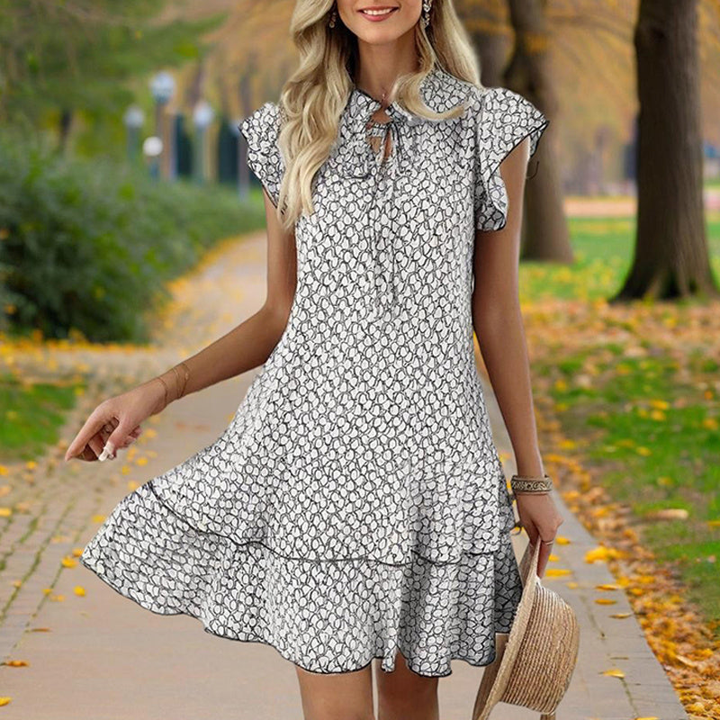 Chic Lace Trim Dress With Tie Detail