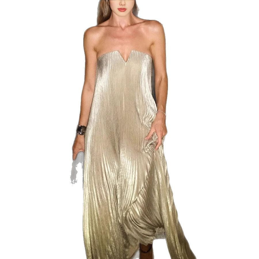 Tube Top Pleated Oversized Hem Dress