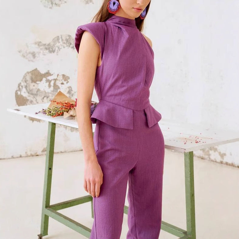 Fashionable Asymmetric Design Jumpsuit Slim Fit Slimming