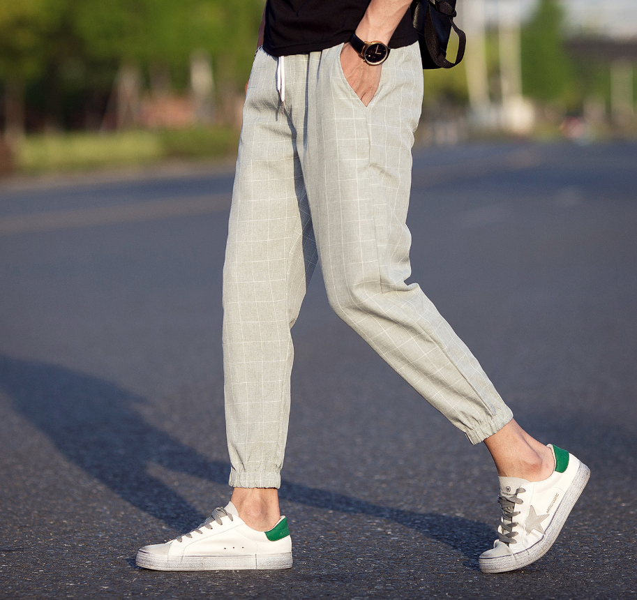 Casual Ankle-Length Plaid Trousers