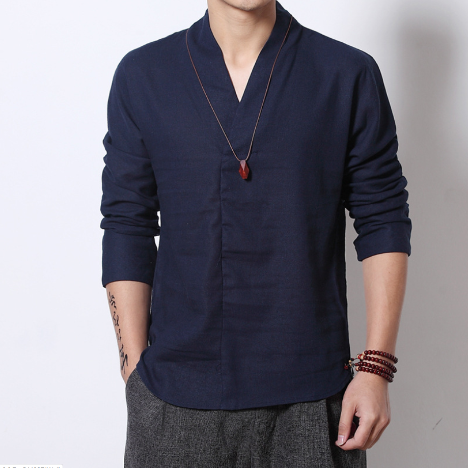 Men's Long-sleeved Retro Linen Shirt