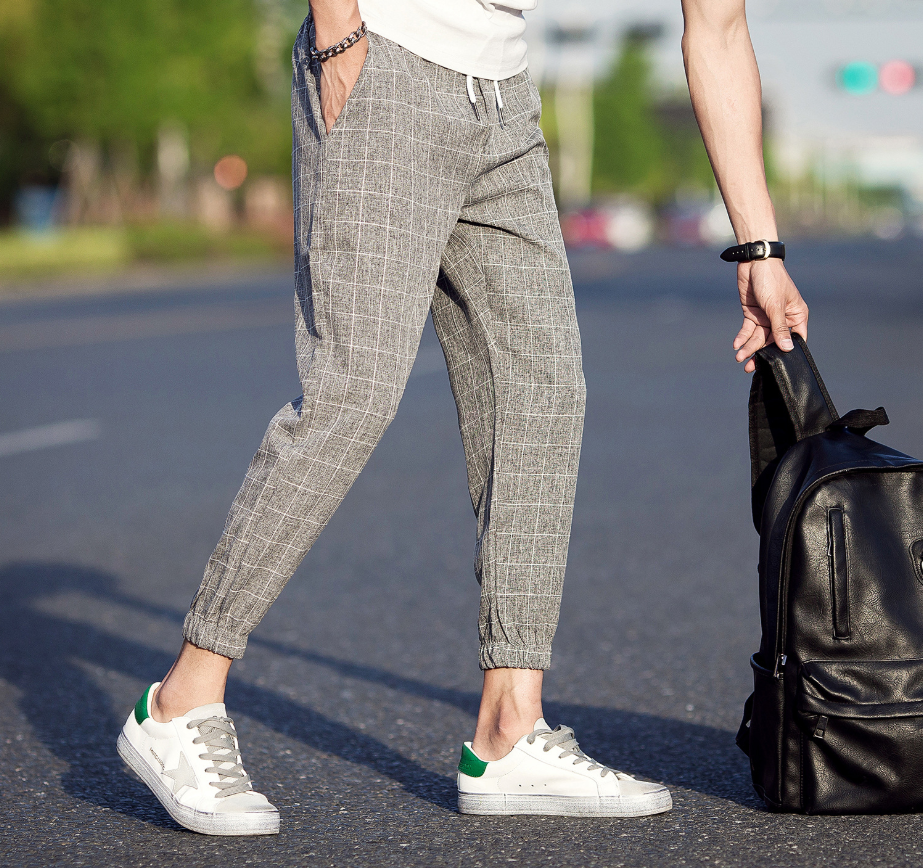 Casual Ankle-Length Plaid Trousers