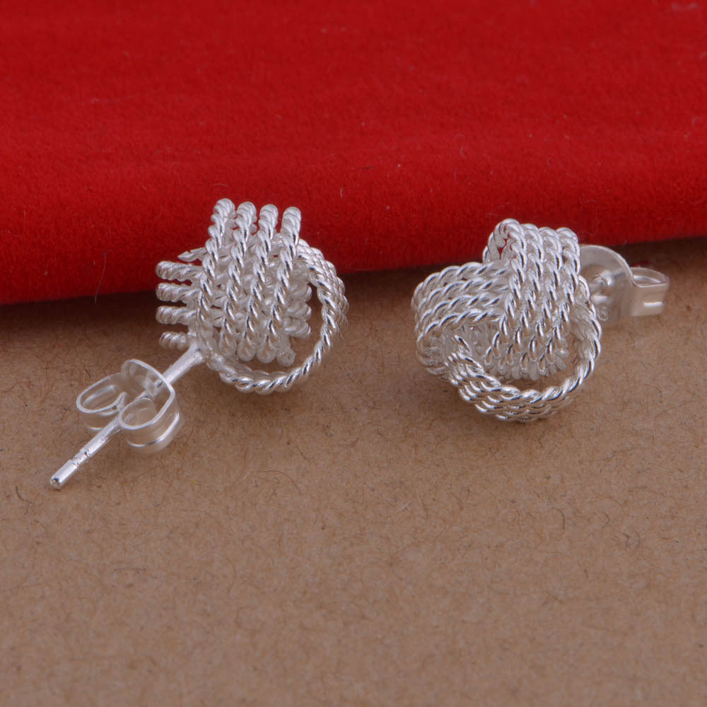 925 Sterling Silver Woven Ball Earrings