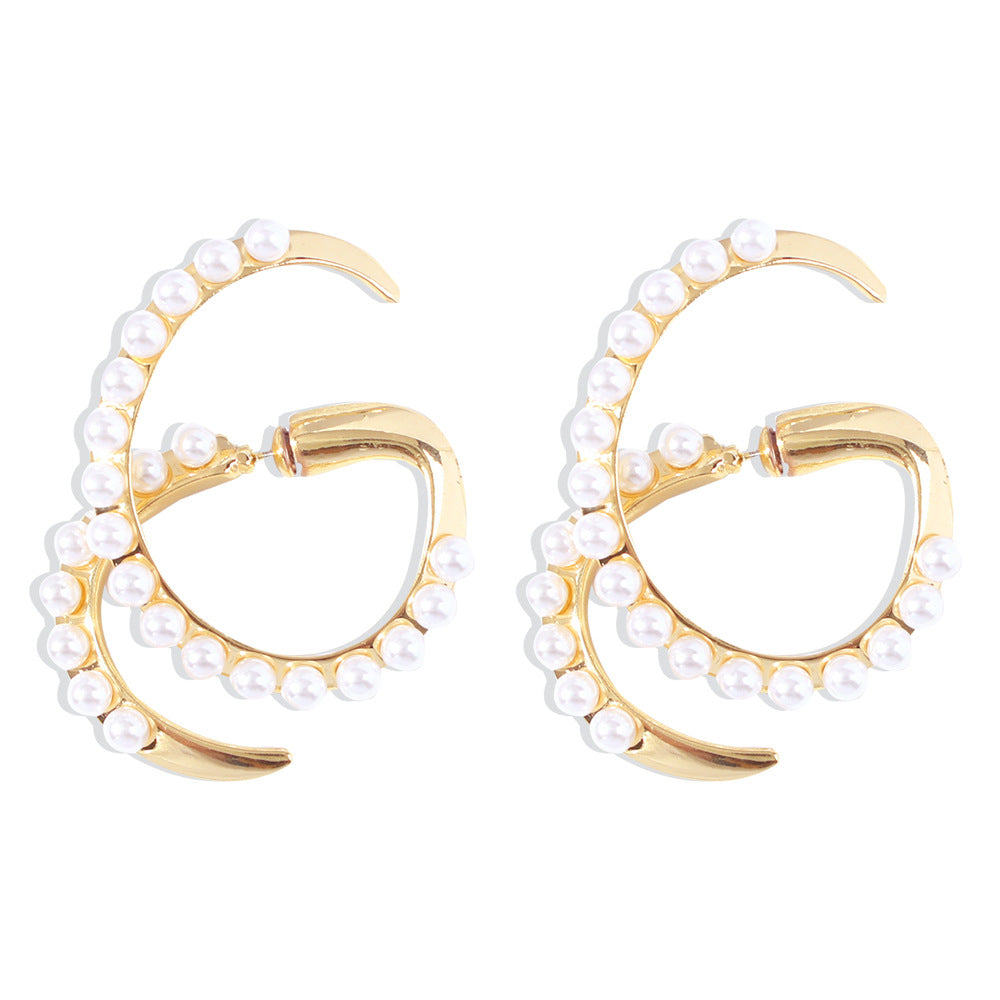 Pearl Irregular Geometry Alloy Ear Studs