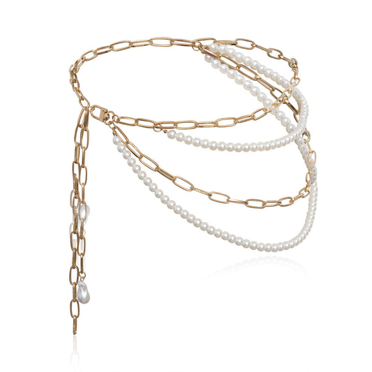 Temperament Multilayer Pearl Chain Tassel Waist Chain Woman