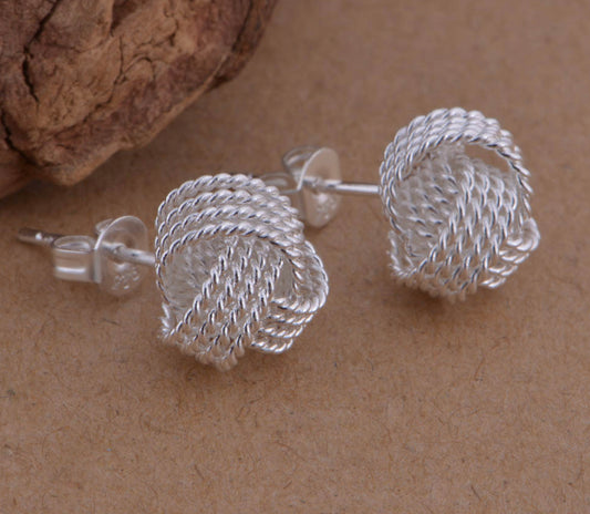 925 Sterling Silver Woven Ball Earrings