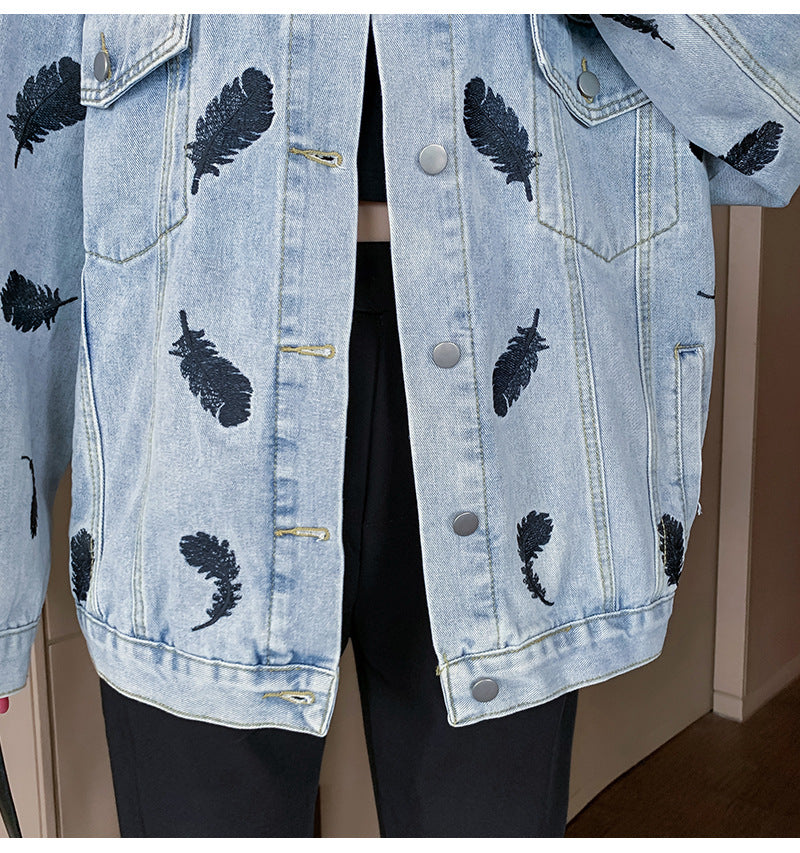 Fashion Printing Lapel Loose Denim Jacket