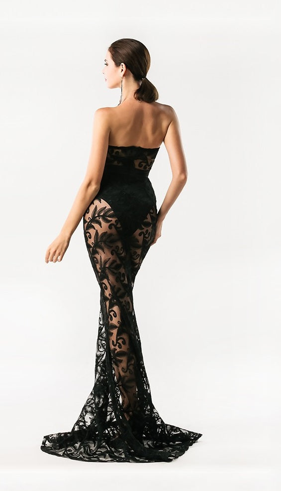 Unique & Black Lace Evening Gown