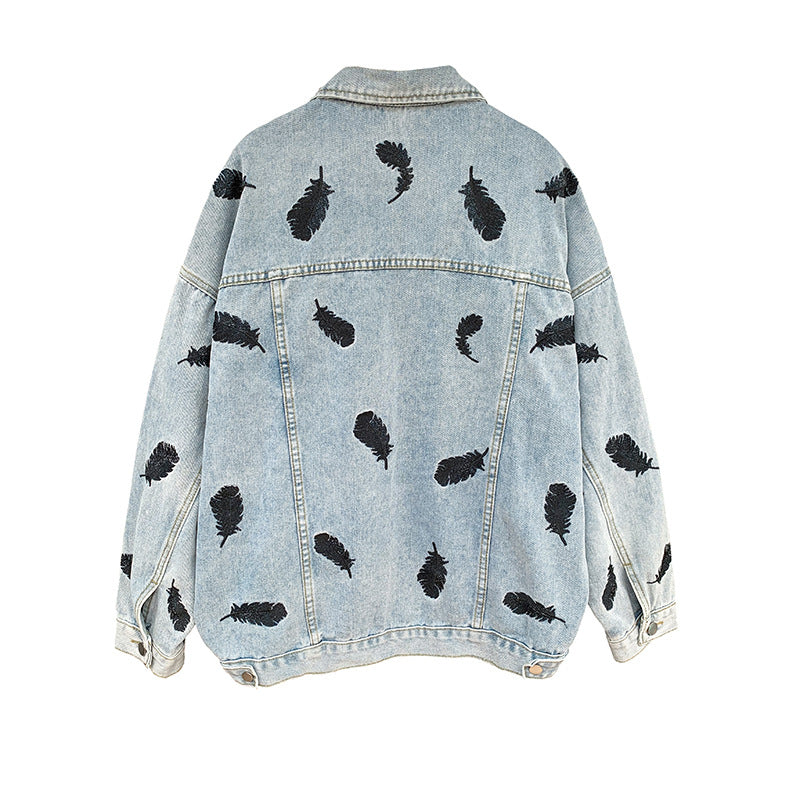 Fashion Printing Lapel Loose Denim Jacket