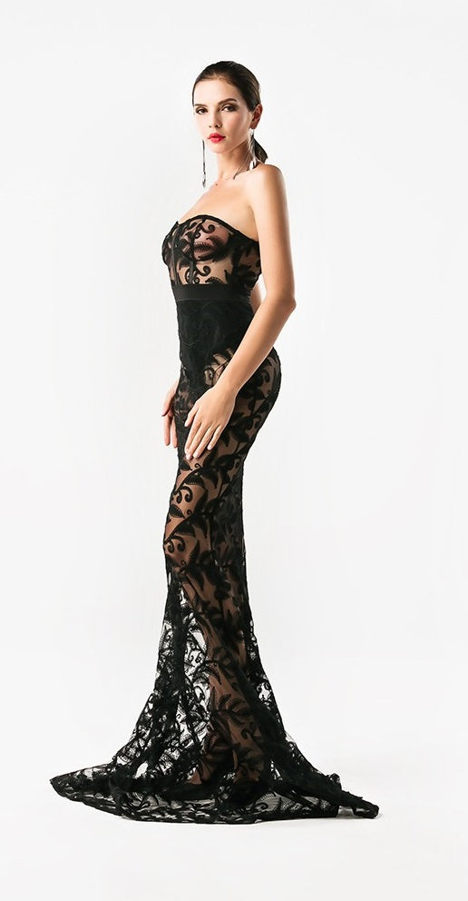 Unique & Black Lace Evening Gown