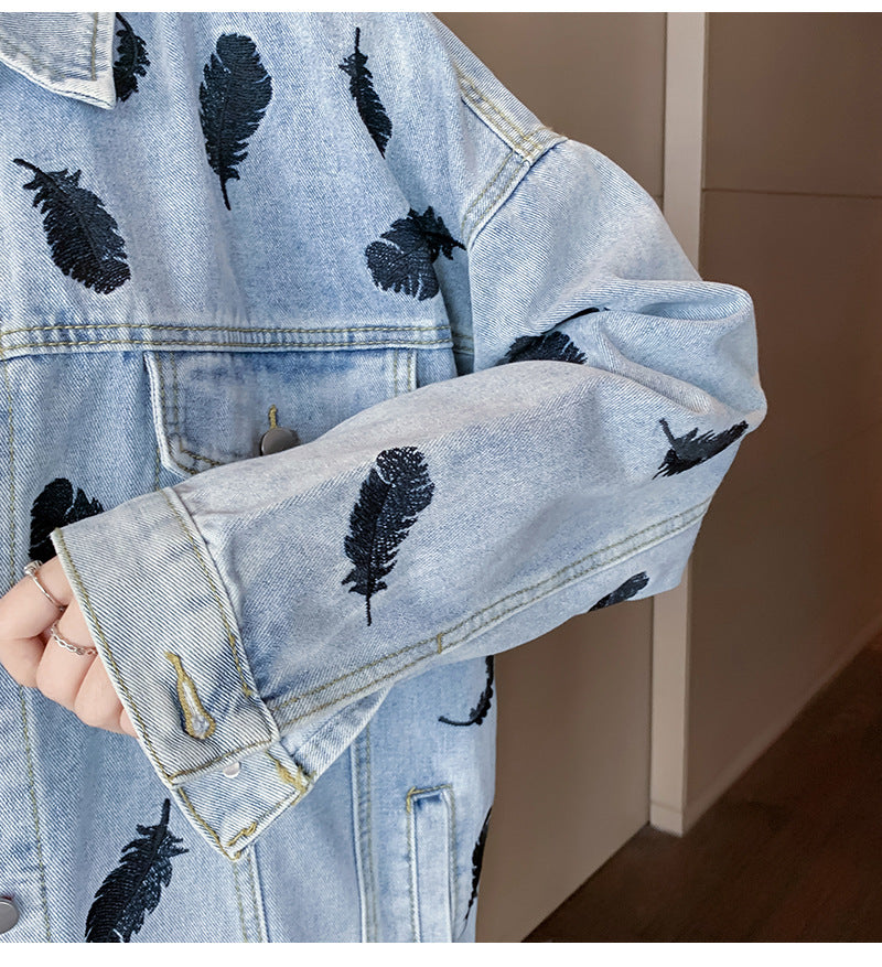 Fashion Printing Lapel Loose Denim Jacket