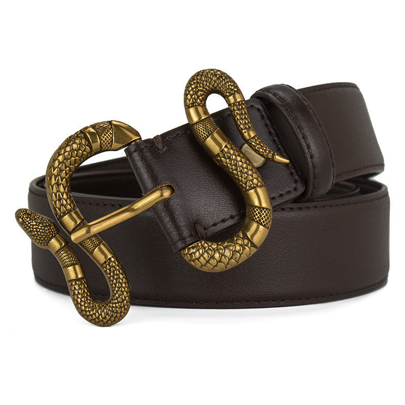 New Snake Head Pin Buckle Brand Leather Belt Cowhide Belt