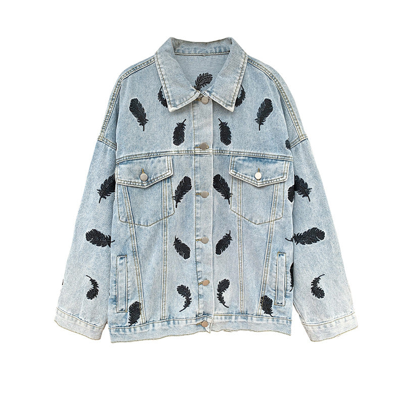 Fashion Printing Lapel Loose Denim Jacket