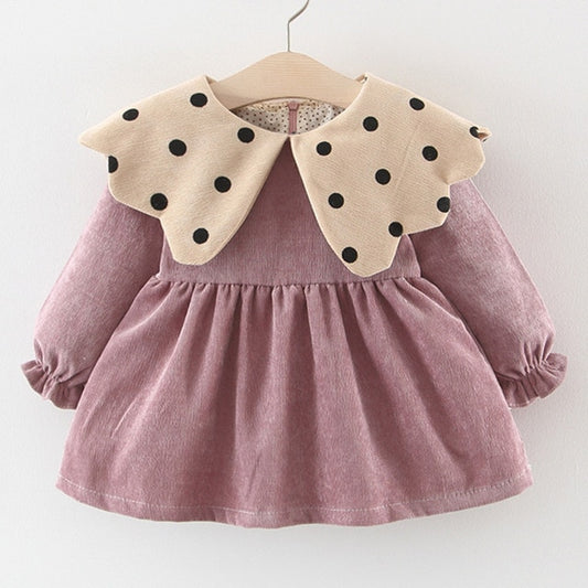 Long Sleeve Polka Dot Collar Dress