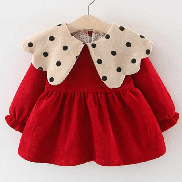 Long Sleeve Polka Dot Collar Dress