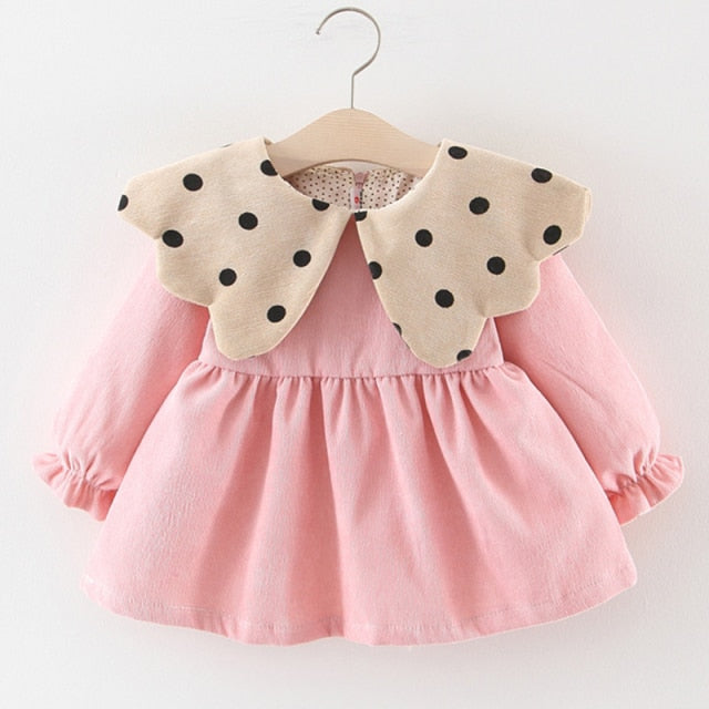 Long Sleeve Polka Dot Collar Dress