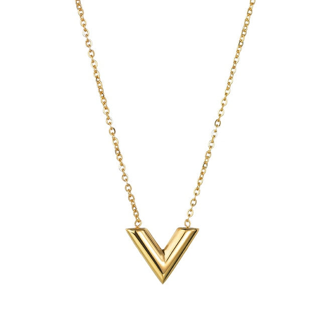 V Letter Earrings Necklace Bracelet