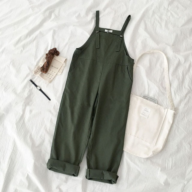 Strap & Buttoned Ankle Wide Leg Jumpsuit