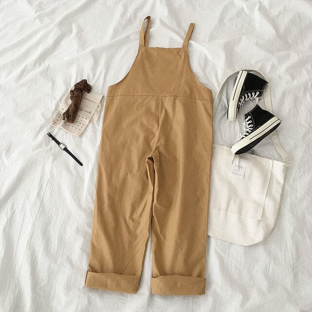 Strap & Buttoned Ankle Wide Leg Jumpsuit