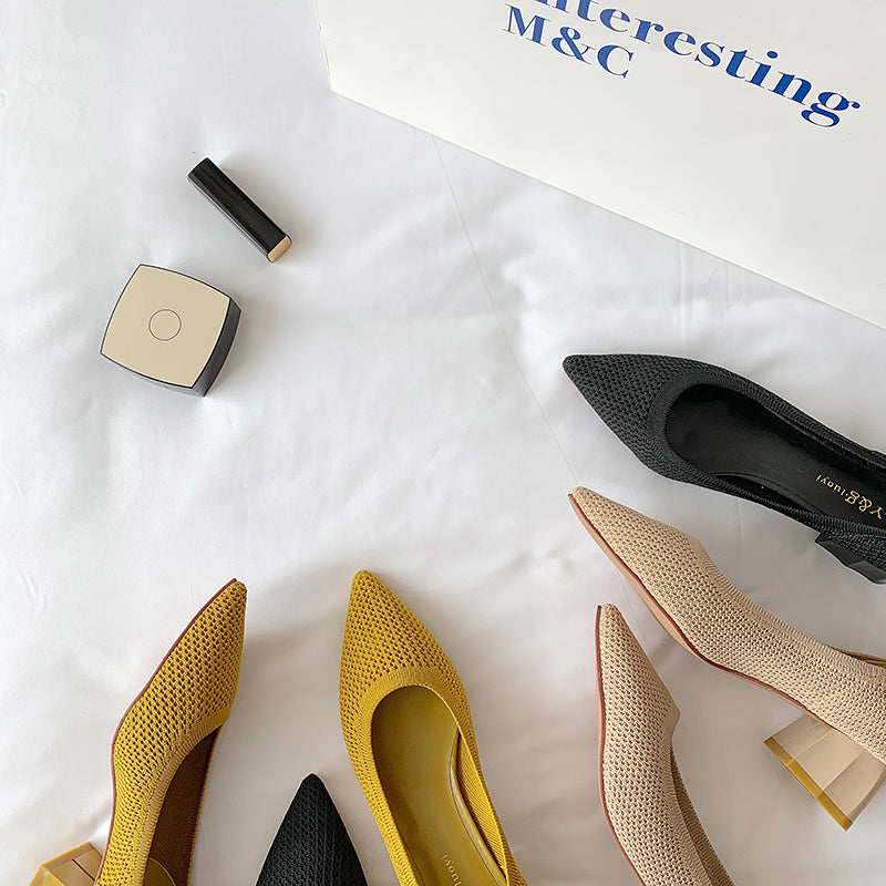 Square Heel Stretchy Pumps