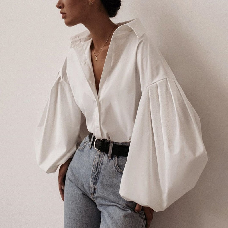 Lantern Sleeve Elegant Buttoned Shirt