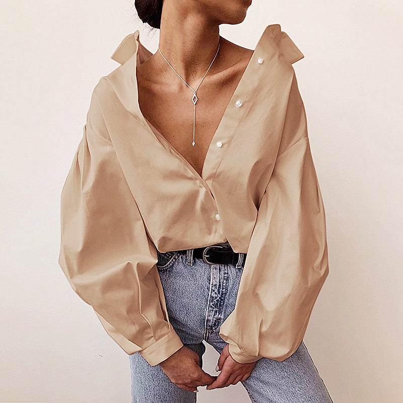 Lantern Sleeve Elegant Buttoned Shirt