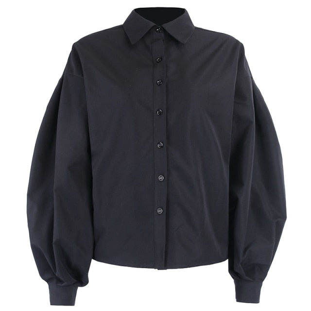 Lantern Sleeve Elegant Buttoned Shirt