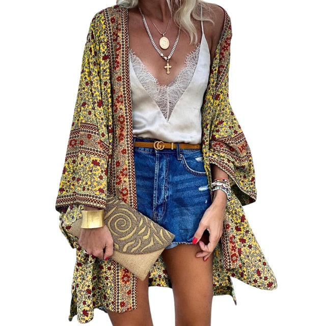 Boho Floral Kimono Cover Up