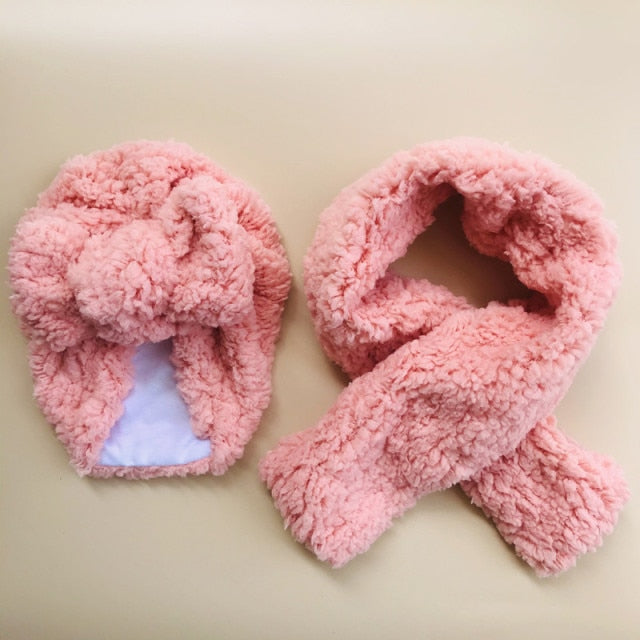 2 Pcs Hat Scarf Set Lamb Wool